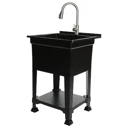 Front. UTILITYSINKS - UTILITYSINKS Plastic 24" Freestanding Compact Workshop Utility Tub Sink, Black - Black.