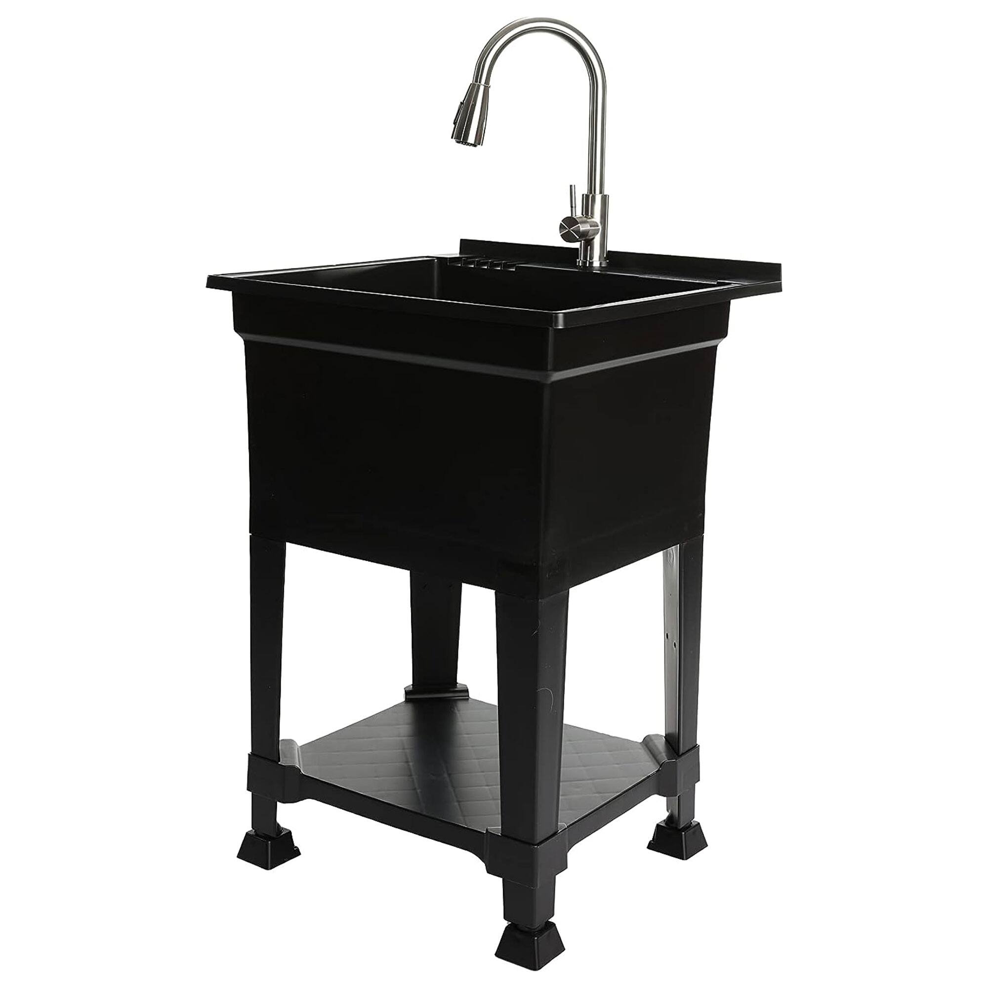 UTILITYSINKS - Plastic 24" Freestanding Compact Workshop Utility Tub Sink - Black