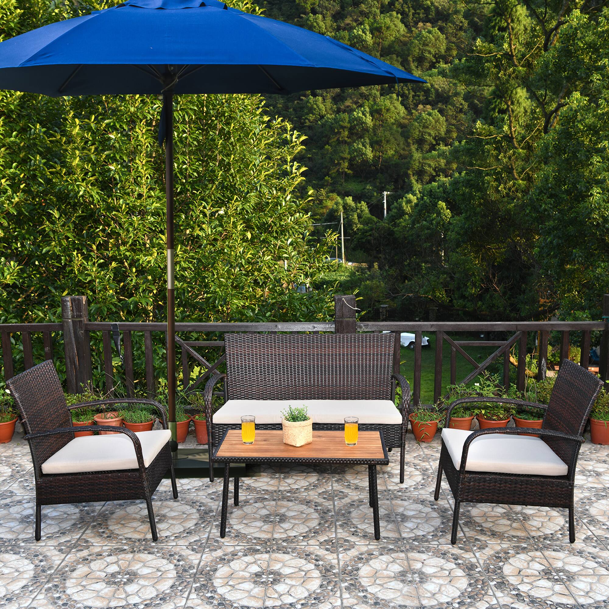 Alt View 2. Gymax - Gymax 4PCS Cushioned Rattan Patio Conversation Set Outdoor Furniture Set - as pic.
