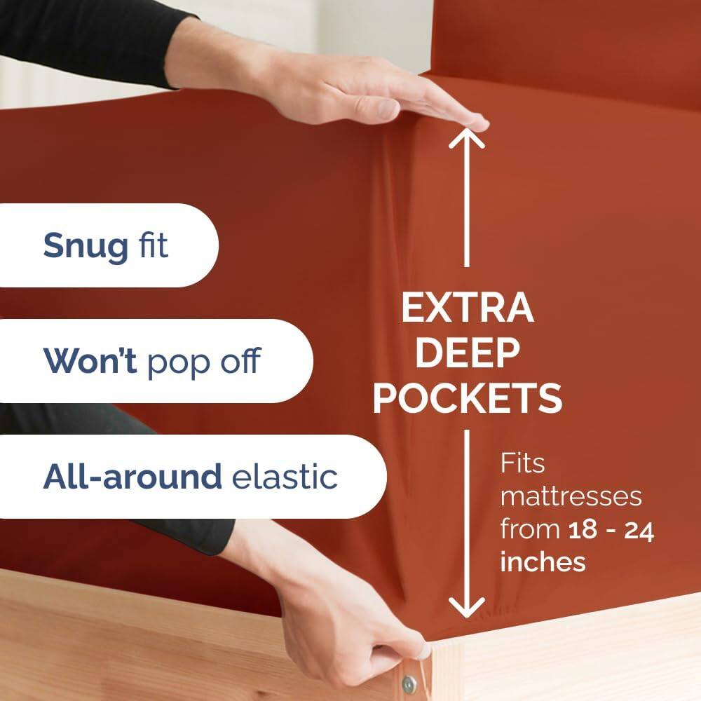 Snug fit  
Won't pop off  
EXTRA DEEP POCKETS  
All-around elastic  
Fits mattresses from 18 - 24 inches