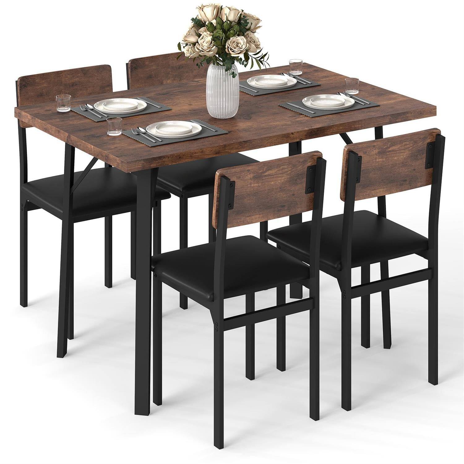 Alt View 1. Pefilos - 5-Piece Dining Set,4 PU Leather Chairs Metal Frame,Waterproof,Rustic Brown - Brown.