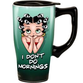 Spoontiques - Betty Boop I Don't Do Mornings Ceramic Insulated Travel Mug Coffee Cup 18 ounce - Green