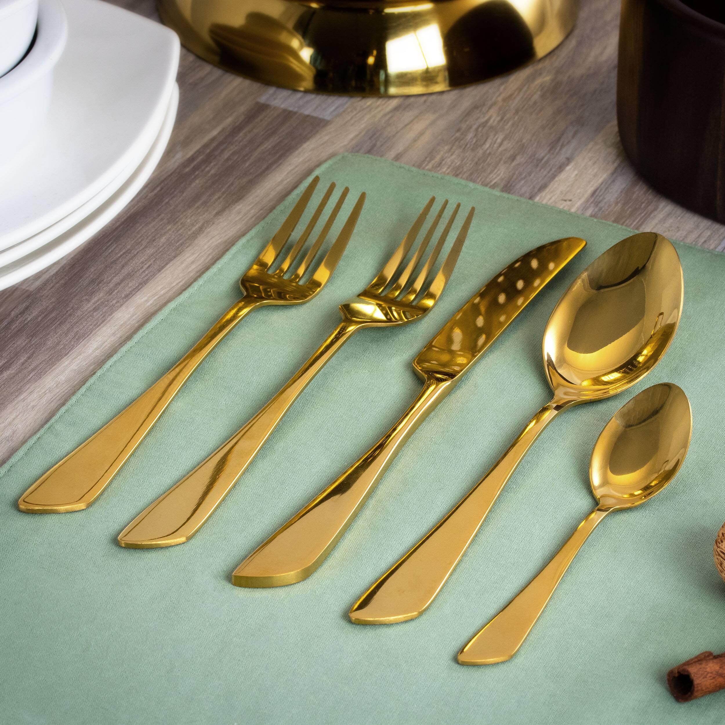 Alt View 4. MegaChef - MegaChef Gibbous 20 Piece Flatware Utensil Set, Stainless Steel Silverware Metal Service for 4 in Gold - Gold.