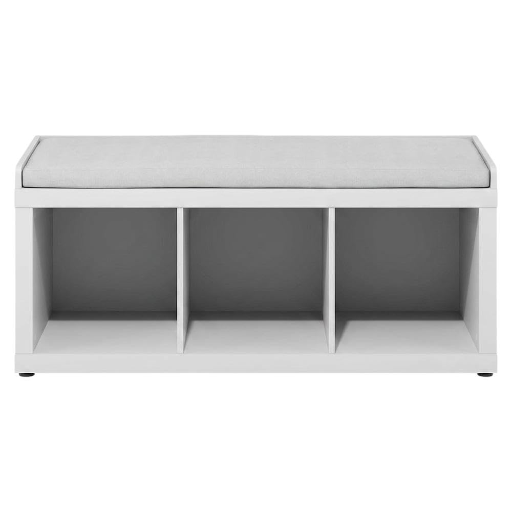 Back. FurniFact - 3-Cube Storage Bench, Cushioned Seat, Open Compartments, Entryway Bench - White.
