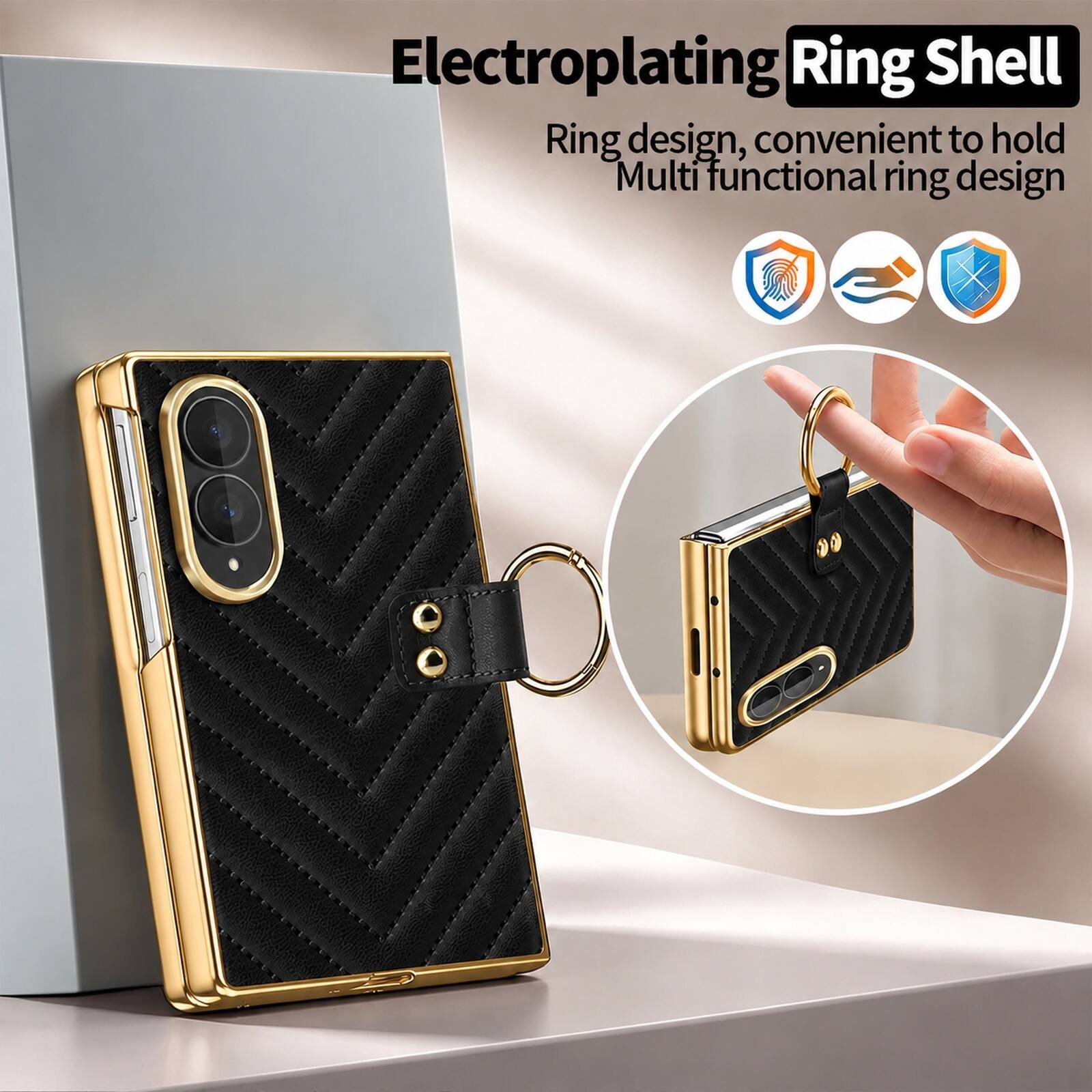 Electroplating Ring Shell  
Ring design, convenient to hold  
Multi functional ring design