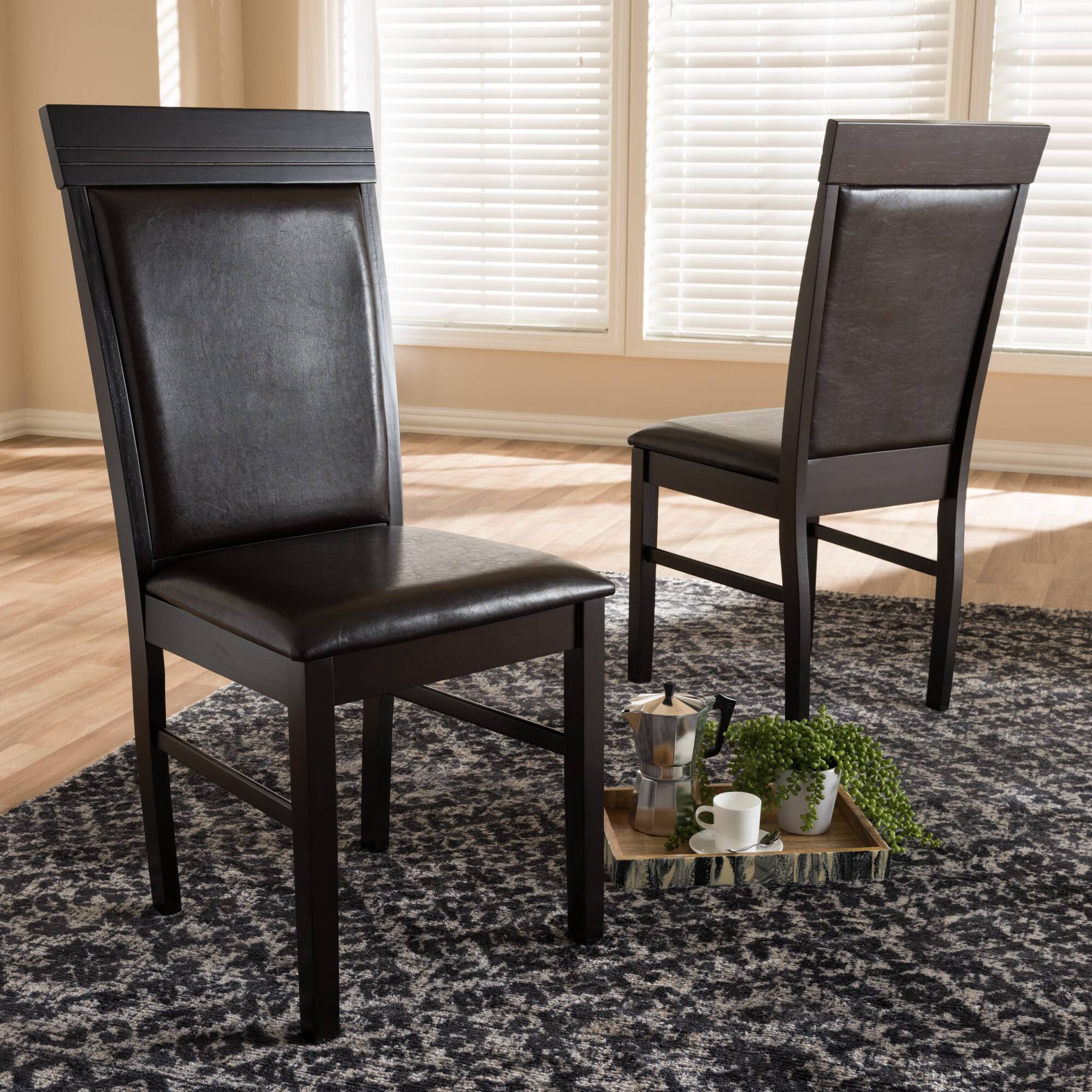 Alt View 1. Baxton Studio - Set of 2 Thea Modern and Contemporary Faux Leather Upholstered Dining Chairs - Dark Brown.