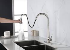 Front. MOOSOO - Kitchen Faucets with Pull Down Sprayer Kitchen Sink Faucet with Pull Out Sprayer Single Hole Deck Mount Single Handle - Silver.