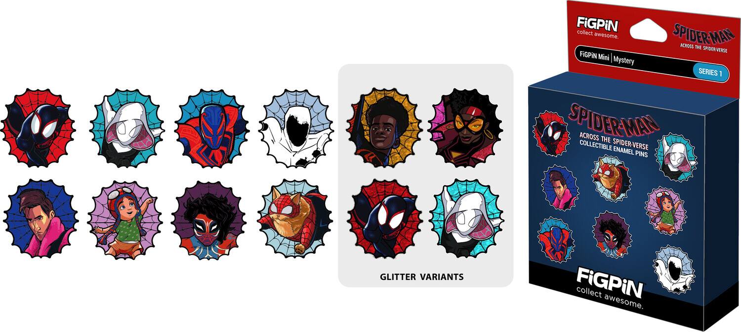 FIGPiN collect awesome.  
SPIDER-MAN ACROSS THE SPIDER-VERSE  
FiGPiN Mini Mystery SERIES 1  
SPIDER-MAN ACROSS THE SPIDER-VERSE  
COLLECTIBLE ENAMEL PINS  
GLITTER VARIANTS  
FIGPiN collect awesome.