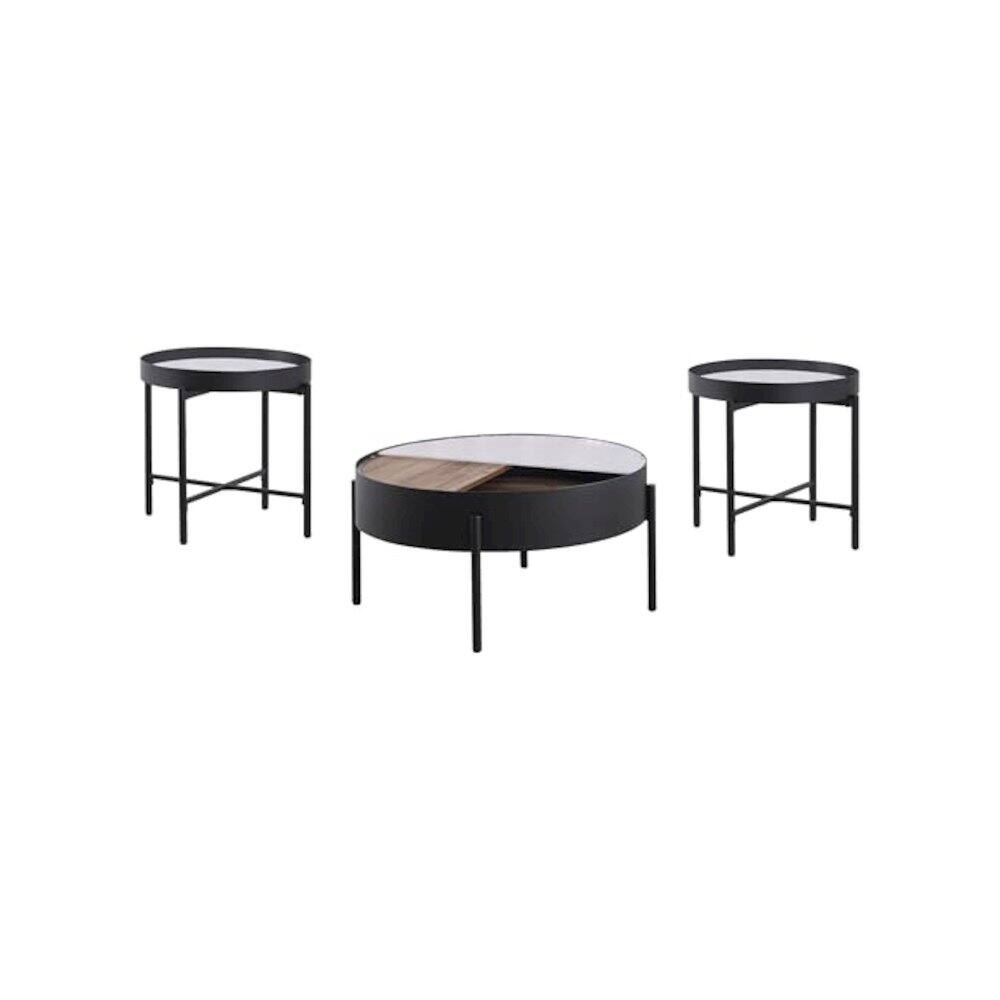 Angle. Coaster Co. of America - Ozella 3-piece Round Coffee and End Table Set Sandy Black - Sandy Black.