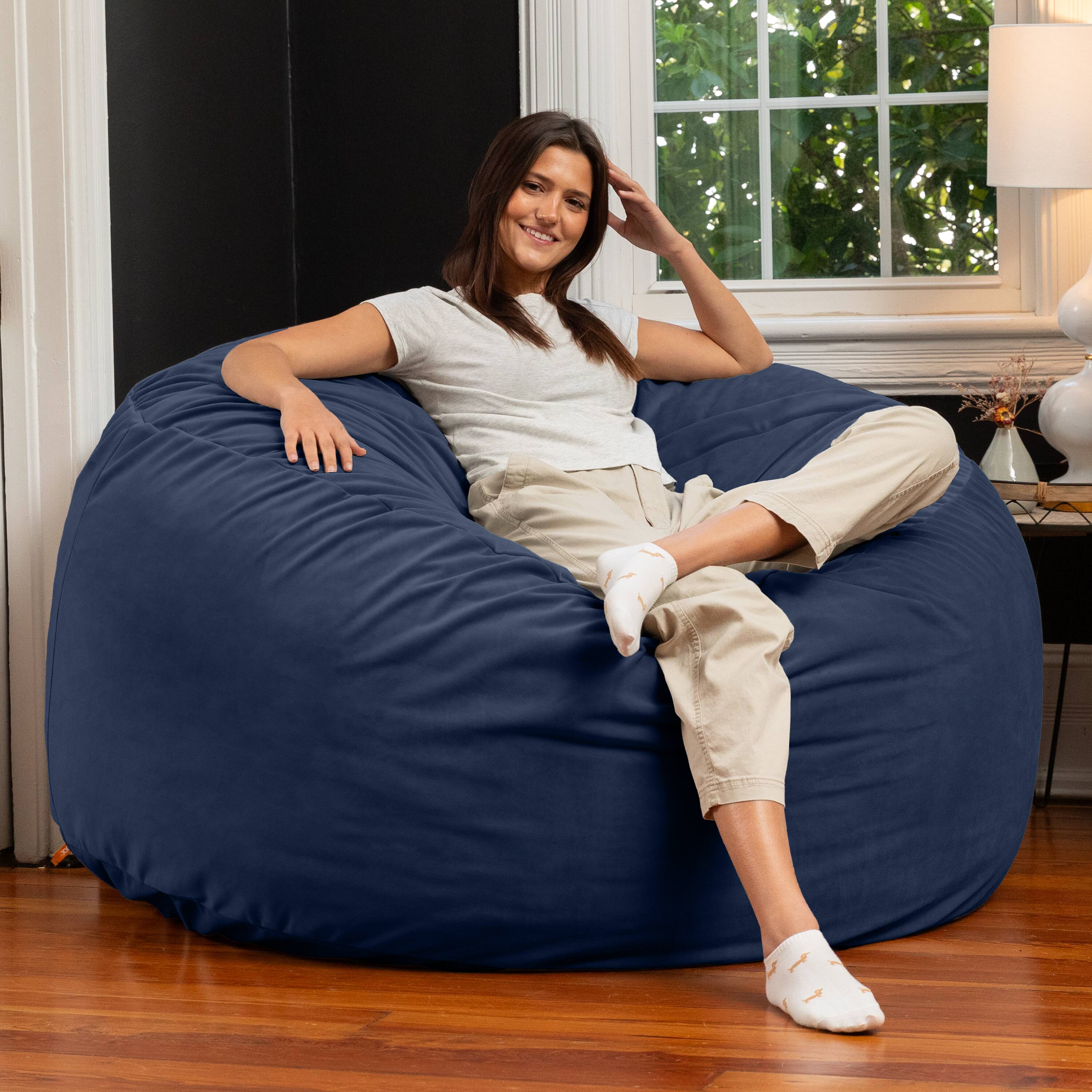 Alt View 1. Jaxx - Jaxx 5 Foot Saxx - Large Round Bean Bag Chair for Adults - Lush Velvet Navy Blue - Lush Velvet Navy Blue.