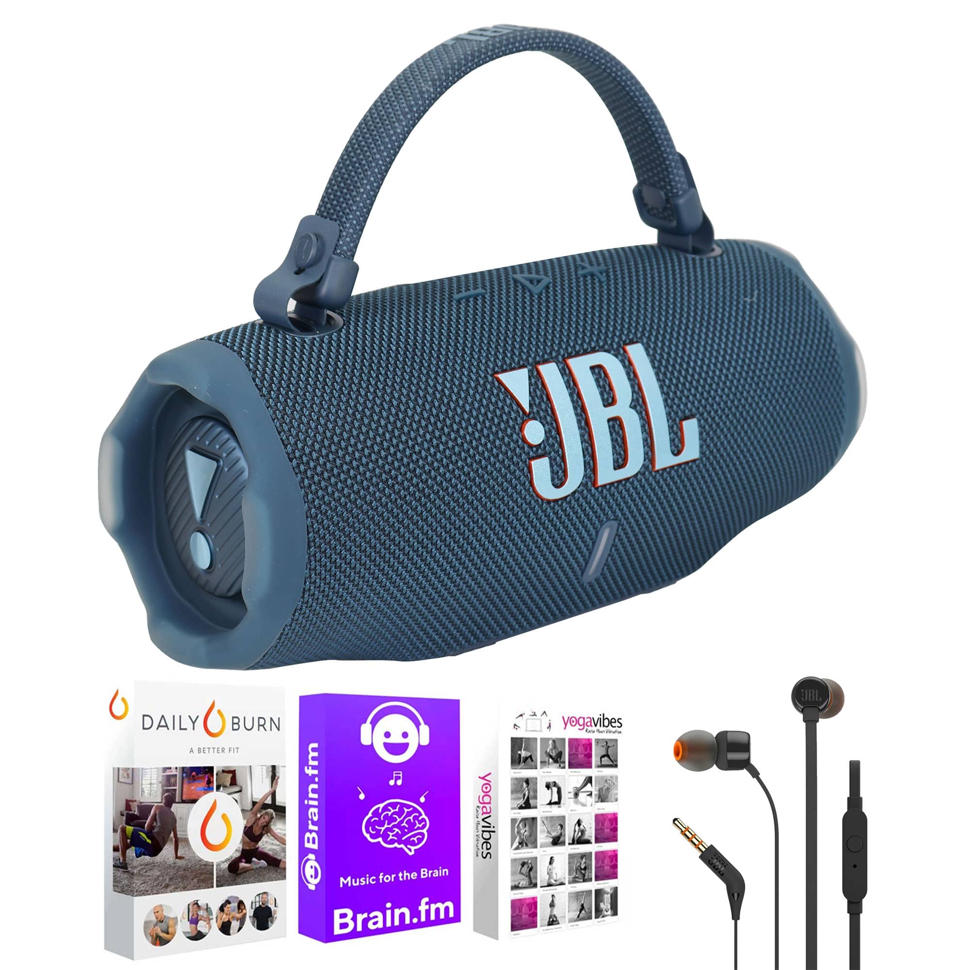 JBL - Charge 6 Waterproof Bluetooth Speaker + In Ear Headphones + Software - Blue