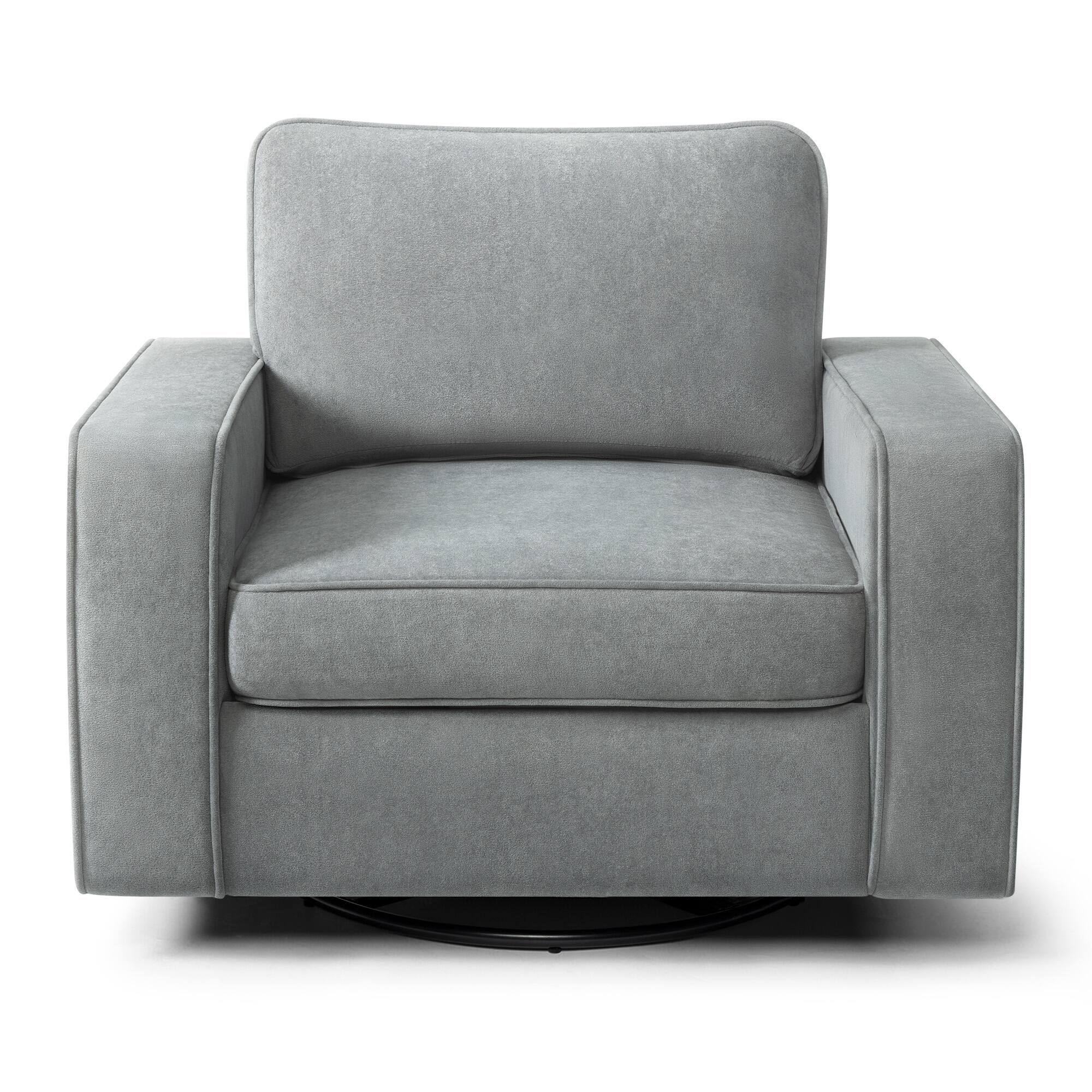 Angle. Brick Attic - 36.2"Wide Swivel Accent Chair,360° Rotation Upholstered Comfortable Cushioned Seating, Pillowback Glider Rocking Chair - Grey.