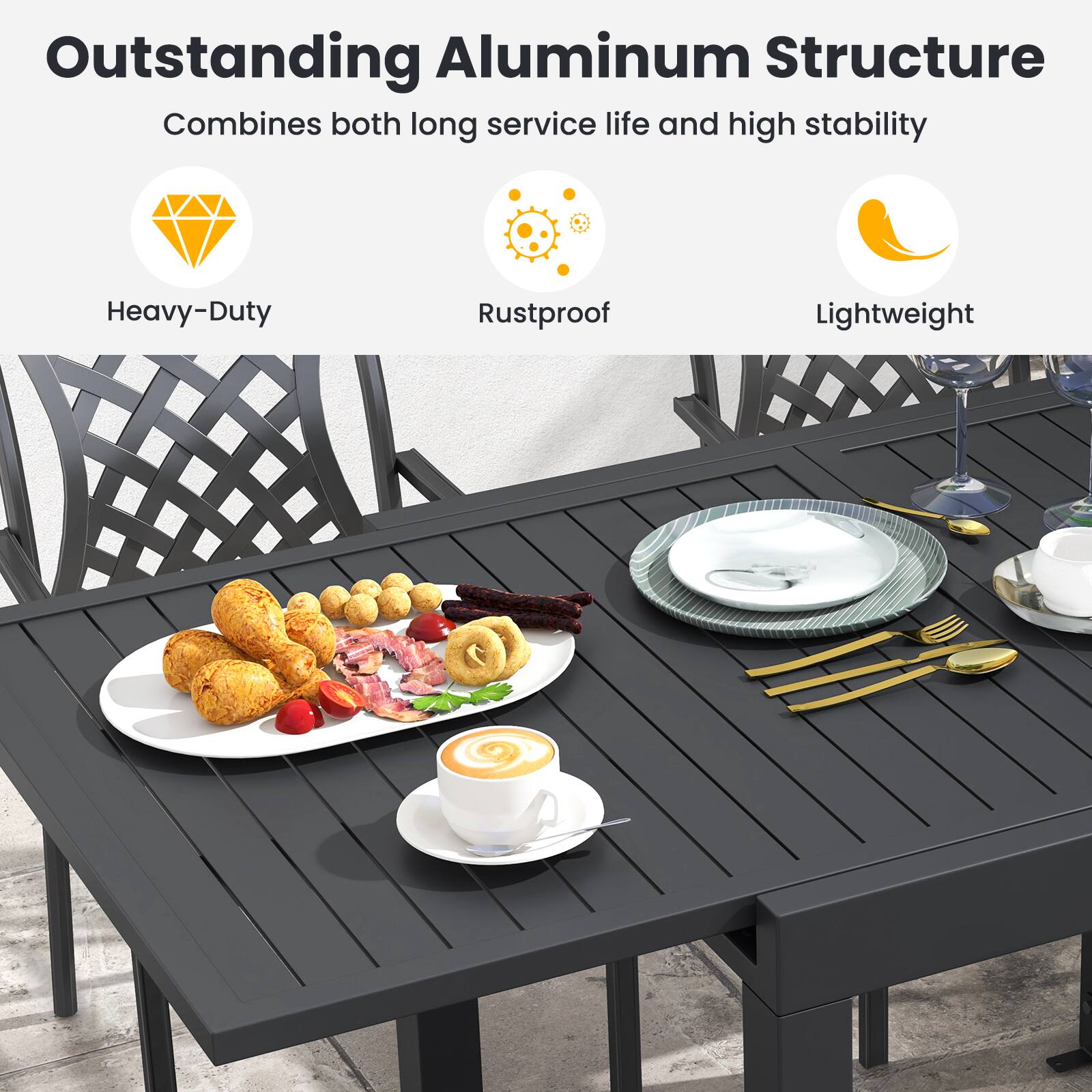 Outstanding Aluminum Structure  
Combines both long service life and high stability  

Heavy-Duty  
Rustproof  
Lightweight