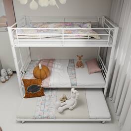 GOODSILO - Heavy-Duty Twin Over Twin Bunk Bed with Safety Rails and Ladder, Sturdy Metal Frame for Kids and Teens - White