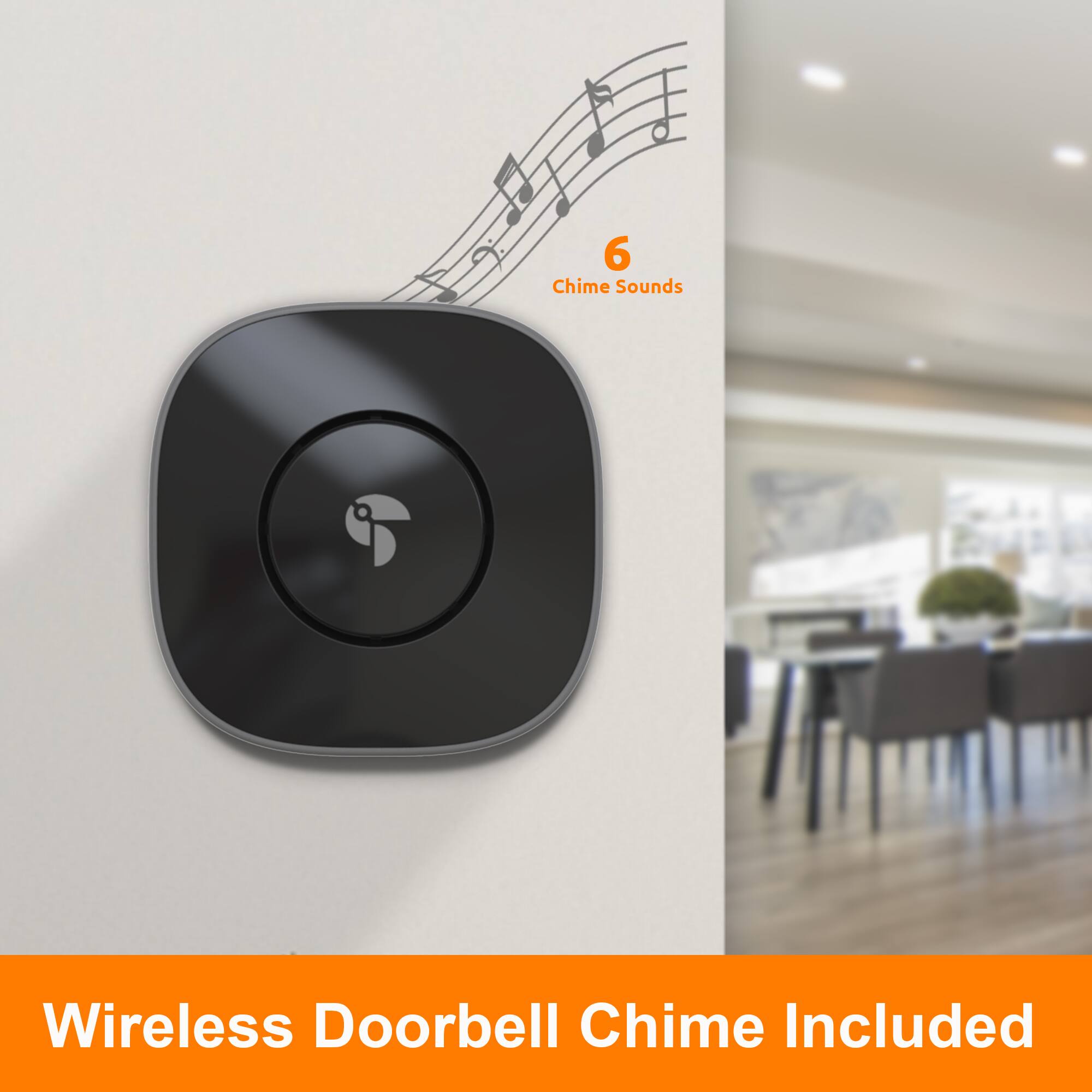 The corrected text is: "Wireless Doorbell Chime Included, 6 Chime Sounds."