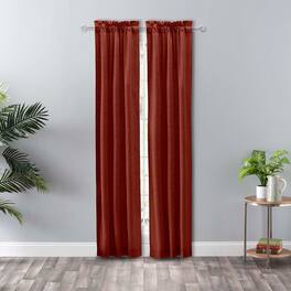 Ellis Curtain - Lisa Solid Color Poly 3" Rod Pocket Cotton Duck Fabric Tailored Panel Pair with Ties 56" x 84" - Red