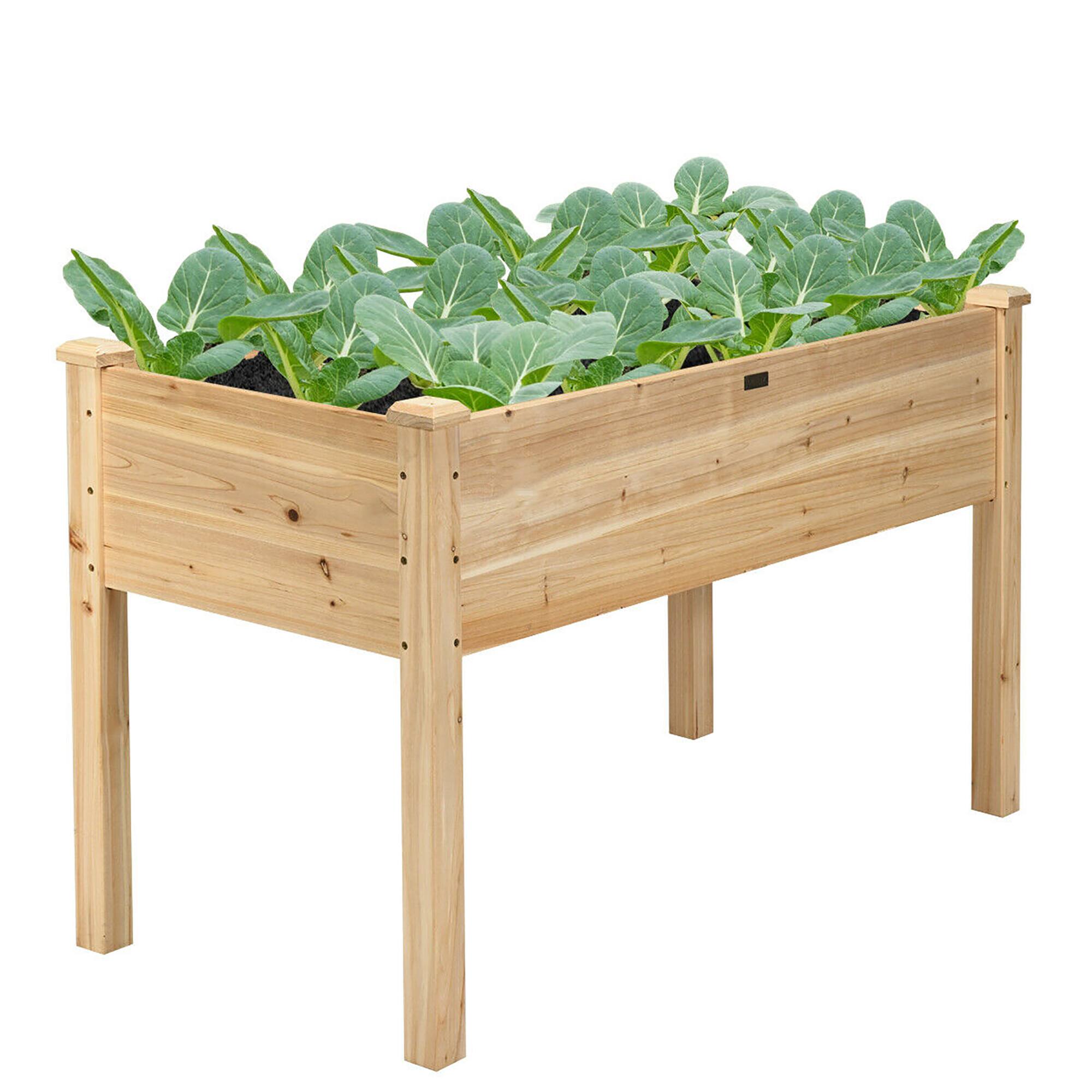 Alt View 4. Costway - Wooden Raised Vegetable Garden Bed Elevated Grow Vegetable Planter - Beige.
