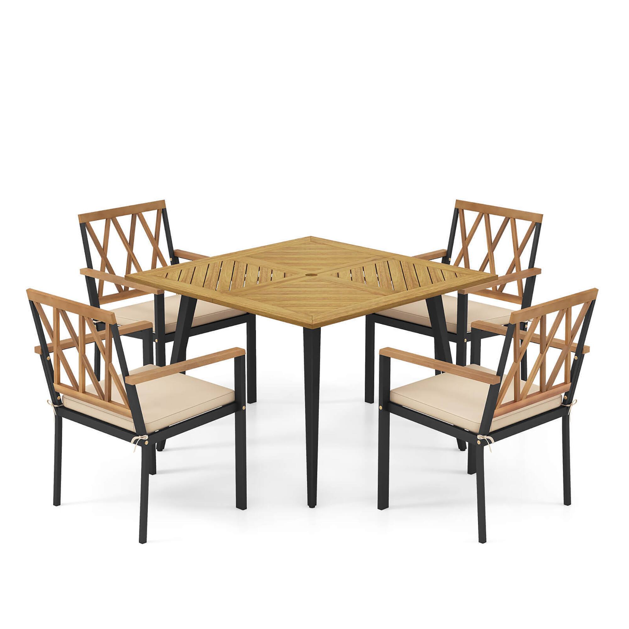 Alt View 5. Gymax - Gymax 5 Pieces Patio Dining Set Outdoor Dining Table & Chairs w/ Cushions - Beige.