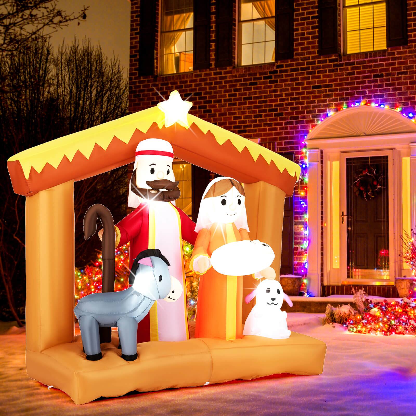 Alt View 3. Costway - Costway 6 FT Christmas Inflatables Nativity Scene Decoration with Built-in LED Lights - Multicolor.