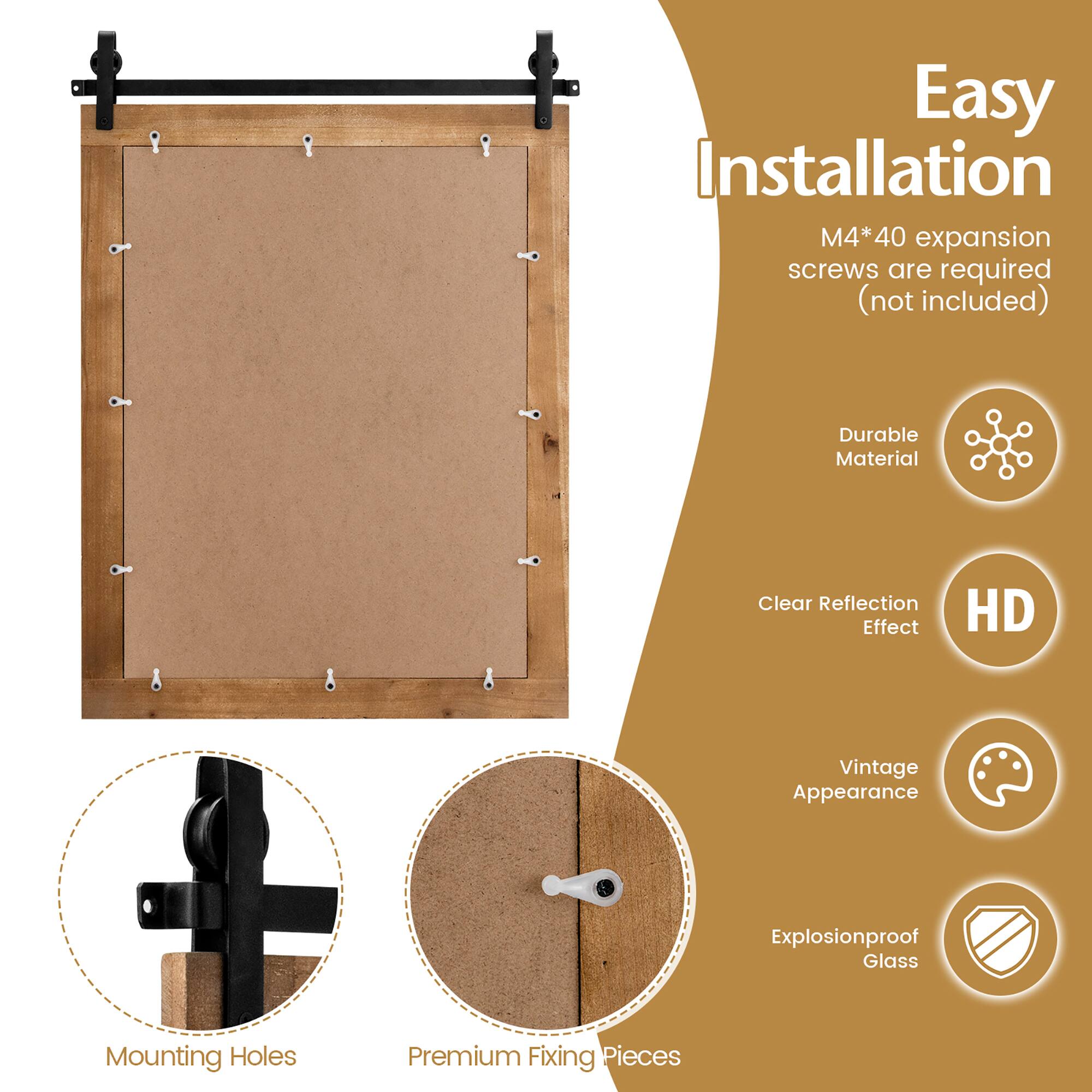 Easy Installation  
M4*40 expansion screws are required (not included)  

Durable Material  
Clear Reflection Effect  
HD  
Vintage Appearance  
Explosionproof Glass  

Mounting Holes  
Premium Fixing Pieces