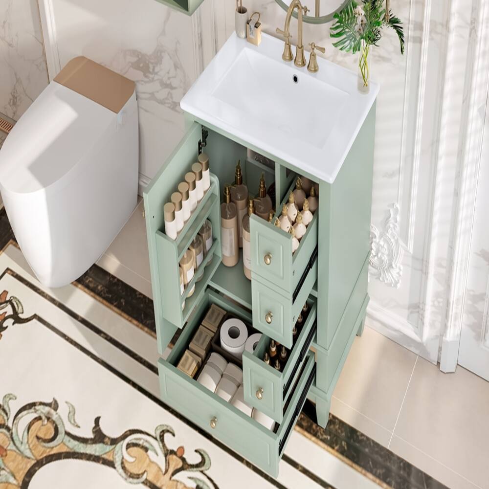 Left. Loheer - Loheer 24 Inch Bathroom Vanity with Sink Green Freestanding Vanity Cabinet Modern Sink Cabinet for Small Bathrooms - Green.