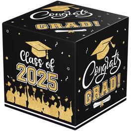 Paradigms Interiors - Graduation Card Box 2025 - Congrats Grad Boxes Holder Blue And Class Of Gift Cards For Party Decorations Fa - Black Gold