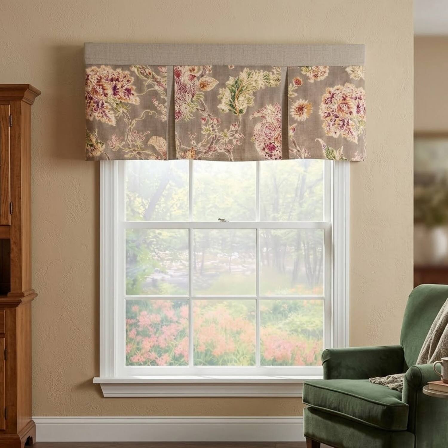 Angle. RLF Home - RLF Home Monte Cristo Pleated Window Valance 100% Cotton Rod Pocket 50" x 17" Grey - Grey.