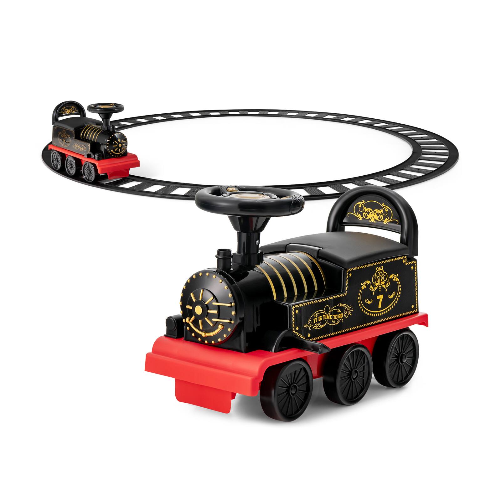 Front. HONGGE - Kids Electric Ride On Train Set with Track and Music - Black.