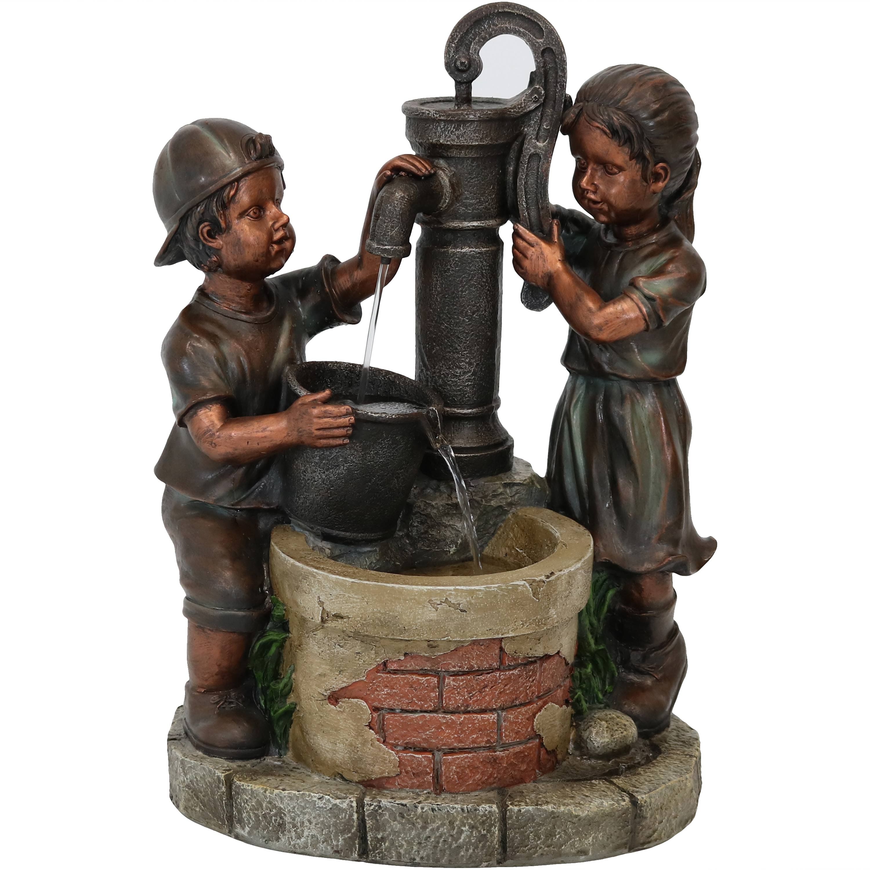 Sunnydaze - Jack and Jill at Water Pump and Well Water Fountain - 24 in - Bronze
