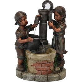 Sunnydaze - Jack and Jill at Water Pump and Well Water Fountain - 24 in - Bronze