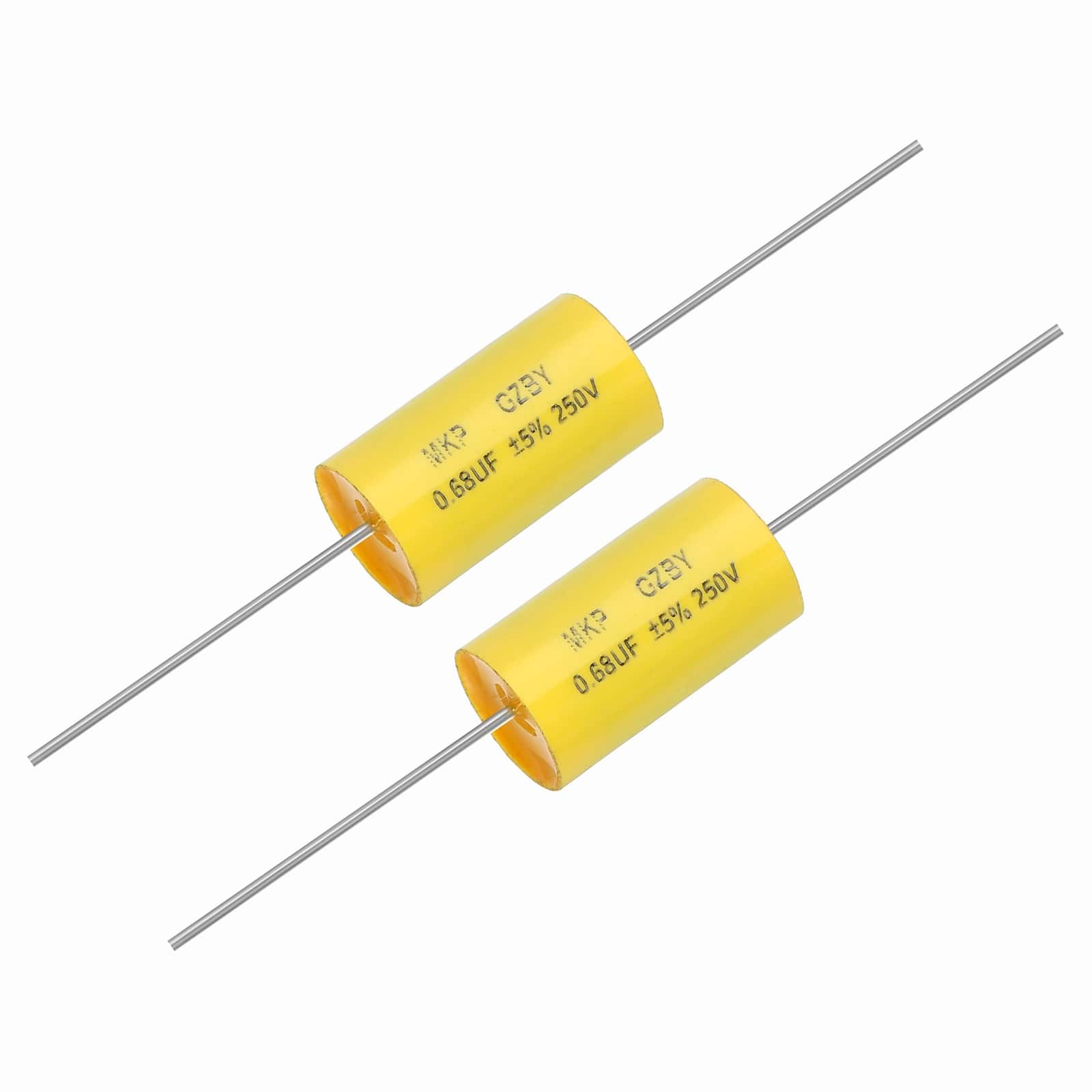 Unique Bargains - 2pcs 0.68uf Frequency Divider Capacitor, 250V Axial Audio Speaker Crossover MKP Film Capacitor - Yellow