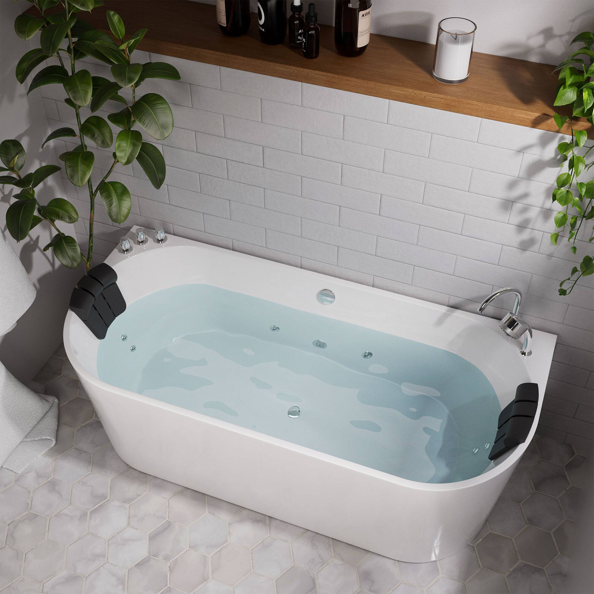 Back. Empava - 71 in. x 31.5 in. Center Drain Freestanding Whirlpool Bathtub Hydrotherapy Jetted Soaking Bath Tub - Tub filler in White - White.