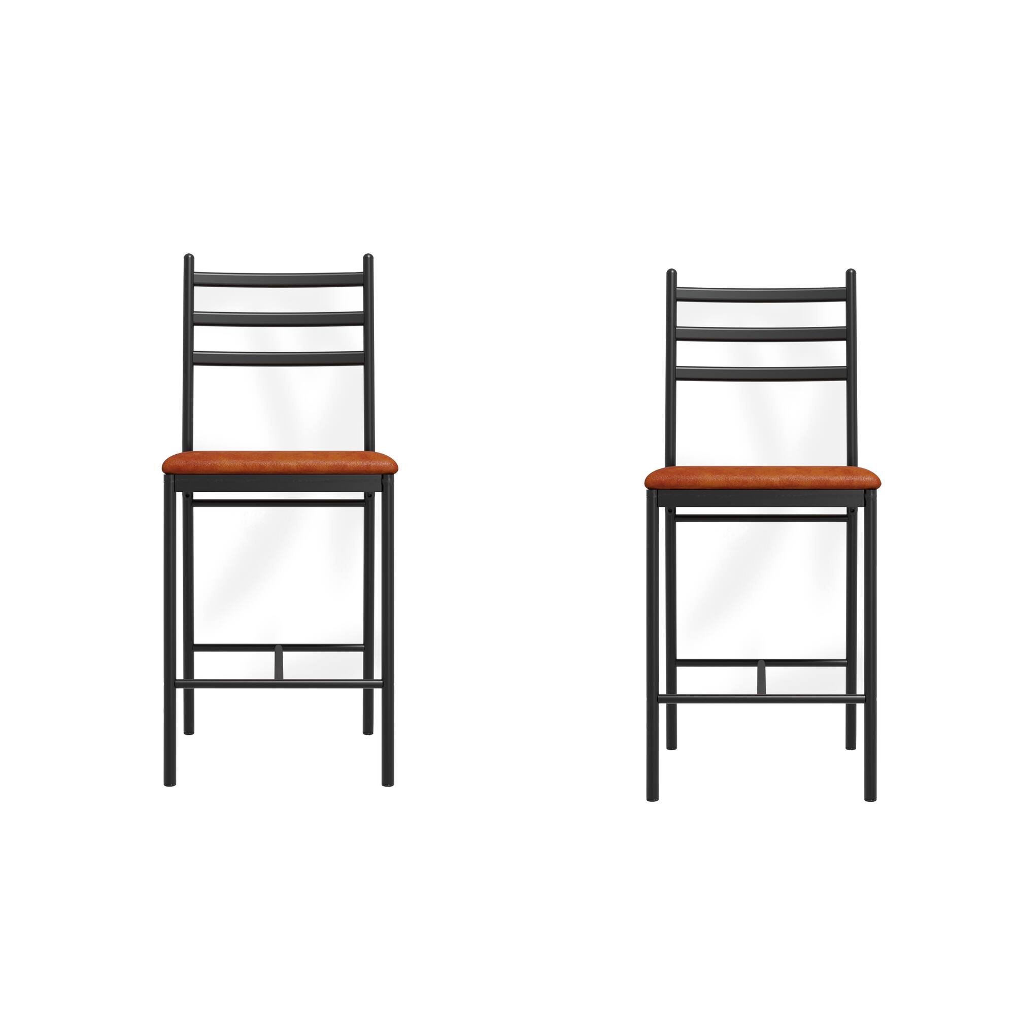 Front. Homhougo - Bar Stools Set of 2, Faux Leather Bar Chair with Back, Thick Cushion, Upholstered Counter Height Bar Stools - Brown.