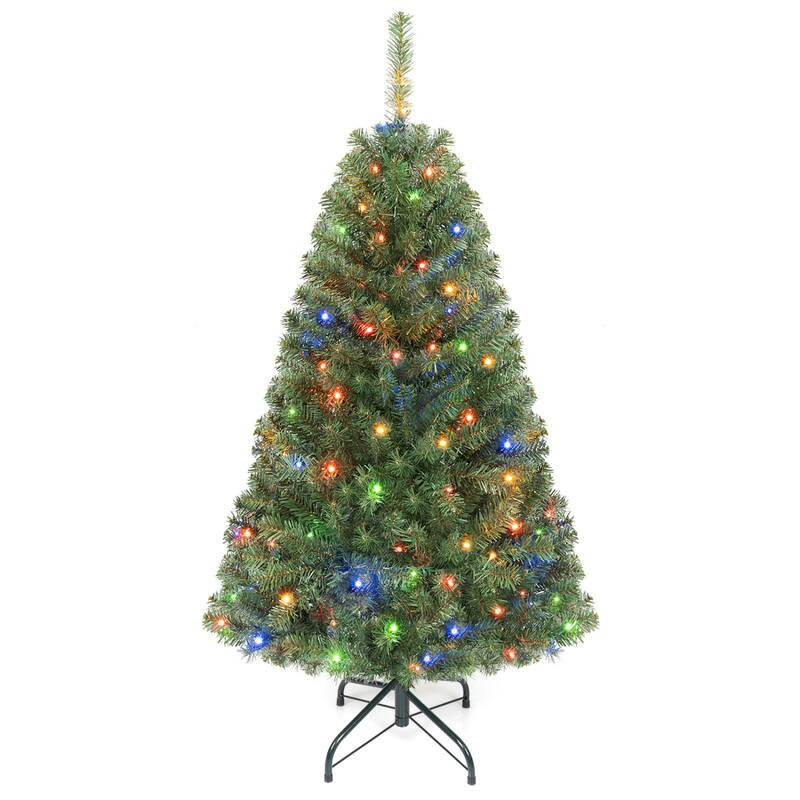 Alt View 3. WELLFOR - 4 ft Pre‑Lit Artificial Christmas Tree, Hinged Xmas Tree with 296 Branch Tips,100 LED Lights - Green.