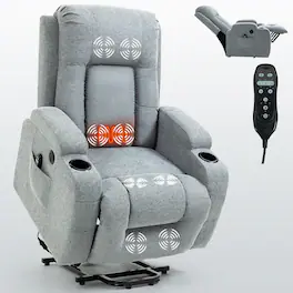 Akoasm - Power Lift Recliner Chair Massage Chair with 8-Point Vibration and Lumbar Heating, USB Charging Port, Cup Holders-Grey - Gray
