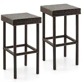 Gymax - Patio 2 PCS Rattan Wicker Bar Stool Chairs Counter Height Barstools - Mix Brown