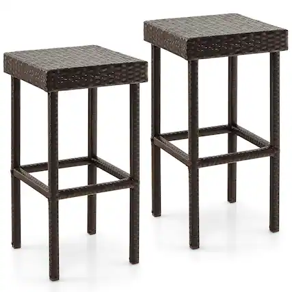 Front. Gymax - Gymax Patio 2 PCS Rattan Wicker Bar Stool Chairs Counter Height Barstools - Mix Brown.