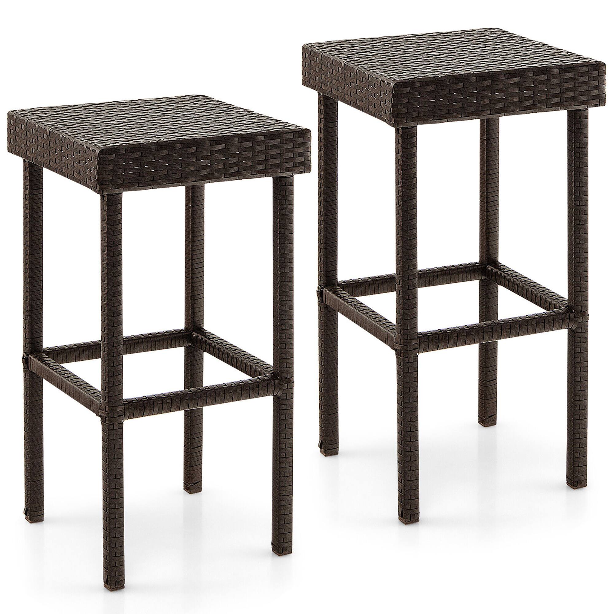 Front. Gymax - Gymax Patio 2 PCS Rattan Wicker Bar Stool Chairs Counter Height Barstools - Mix Brown.