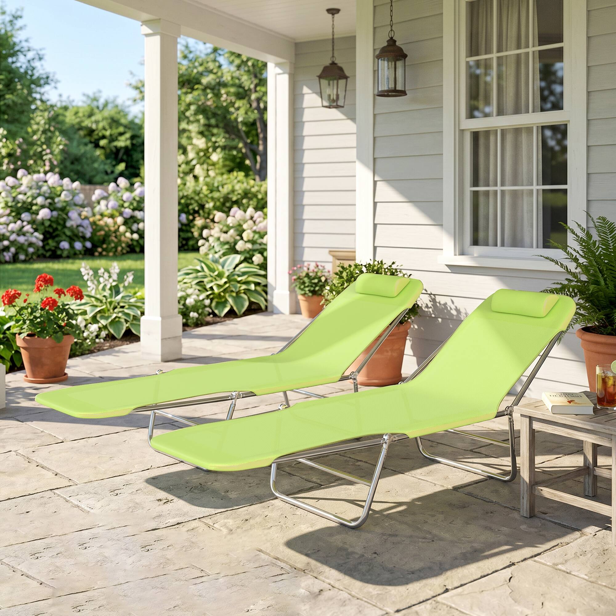 Alt View 1. Outsunny - Chaise Lounge Pool Chairs, Outdoor Sun Tanning Chairs with Pillow, Reclining Back for Beach, Yard - Green.