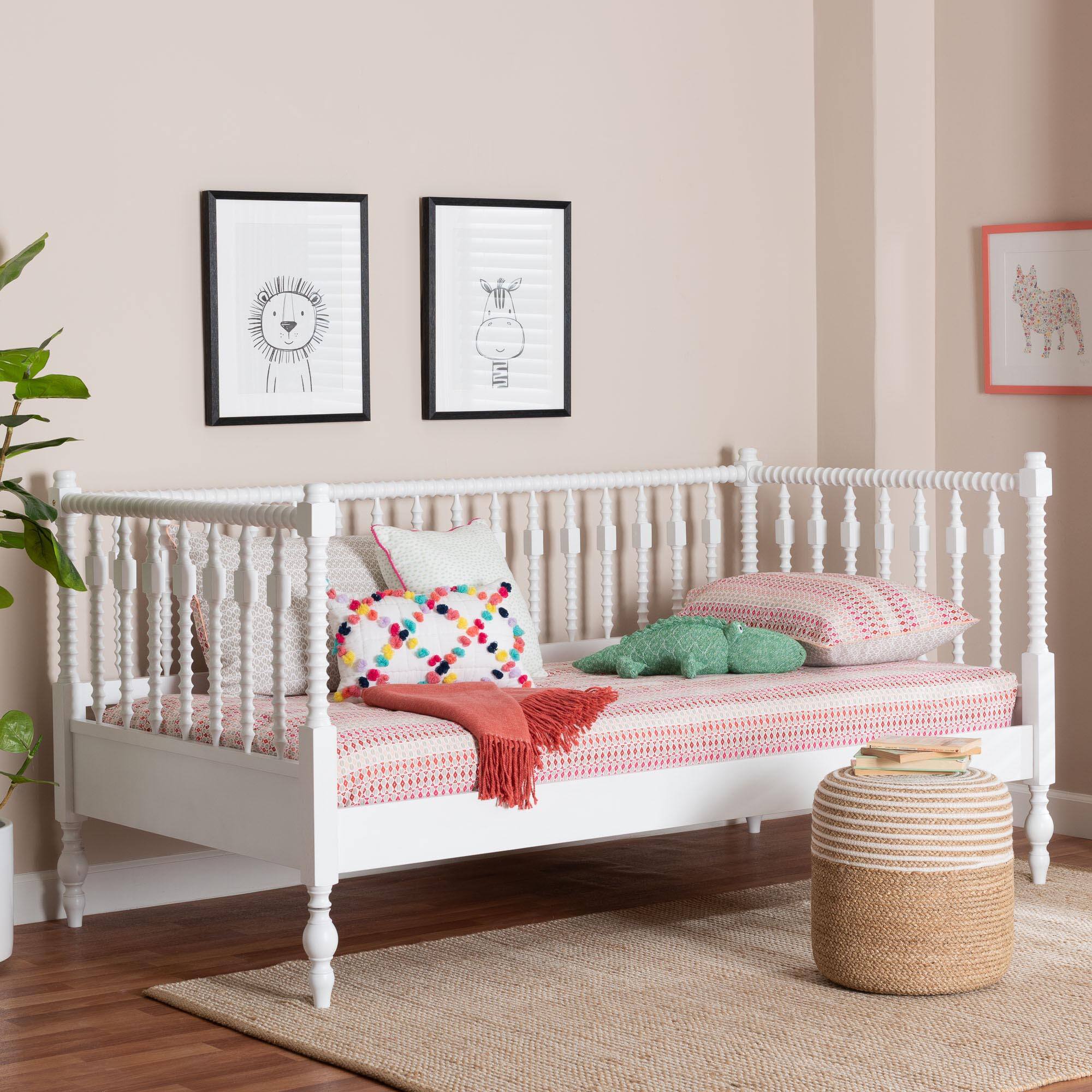 Alt View 4. Baxton Studio - Callison Spindle Daybed - Turned Farmhouse Sofa Bed with Spoked Frame Border, Twin - White.