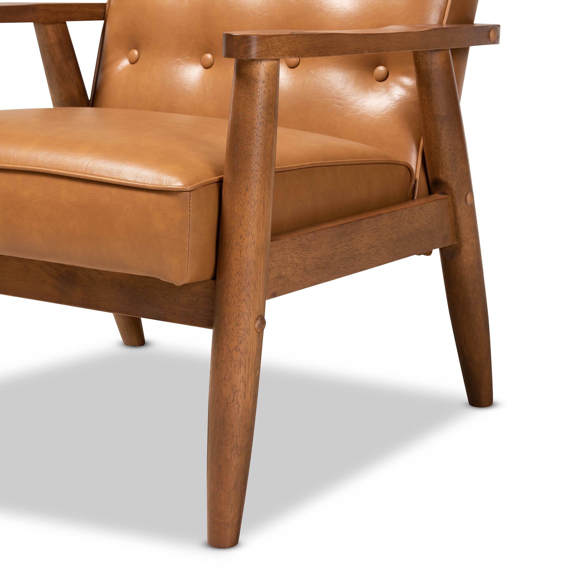 Alt View 2. Baxton Studio - Sorrento Mid-Century Modern Tan Faux Leather Upholstered and Walnut Finished Wood Lounge Chair - Tan/walnut brown.