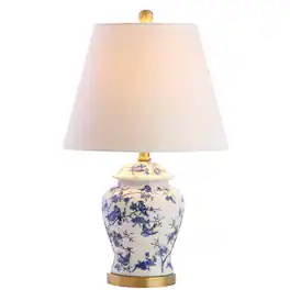 Jonathan Y - Penelope 22" French Country Cottage Ceramic/Iron Chinoiserie Ginger Jar LED Table Lamp - Blue/White