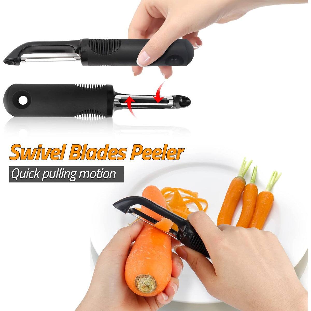 Swivel Blades Peeler, Quick pulling motion.