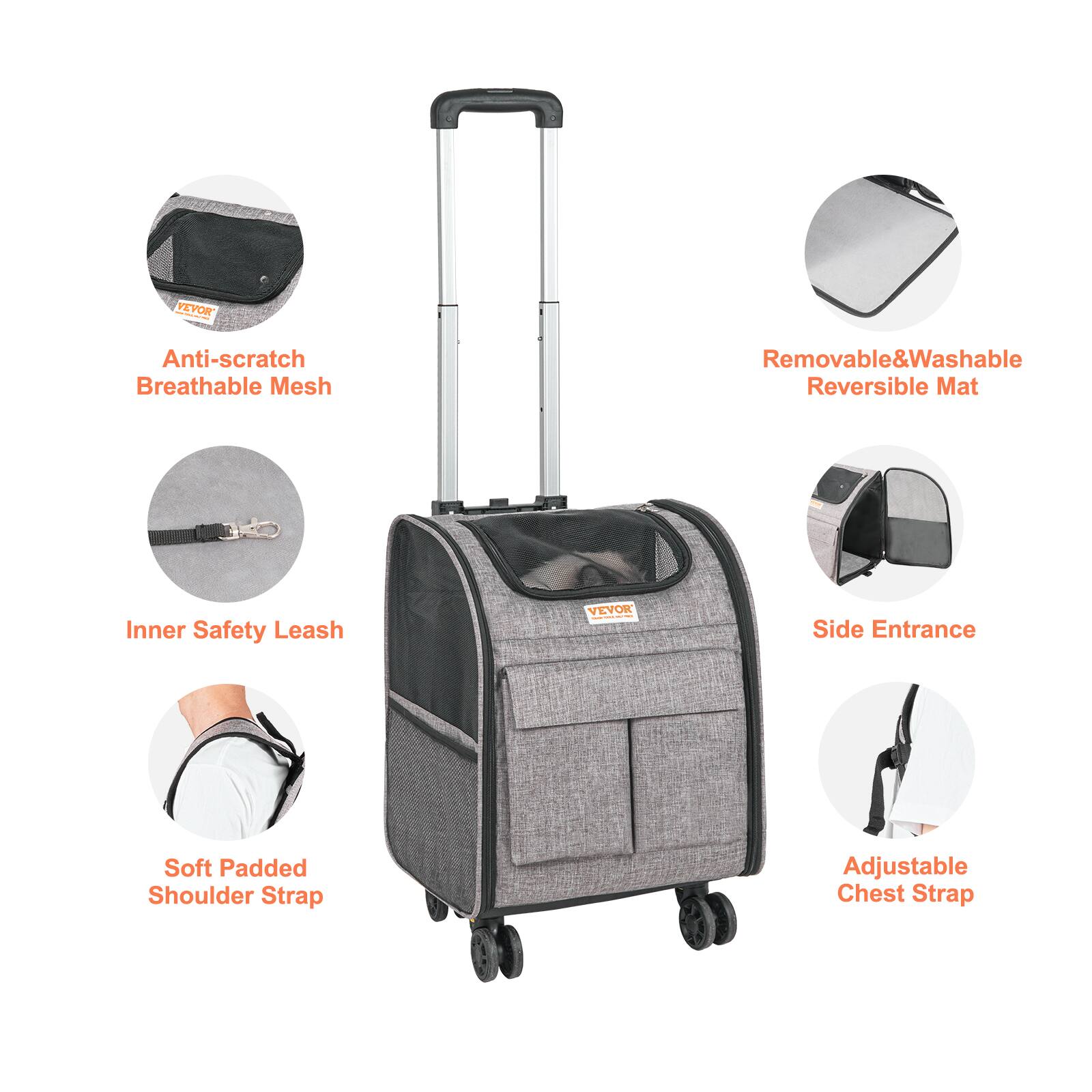 ソフト VEVOR Rolling Pet Carrier Backpack with Removable Wheels for Under