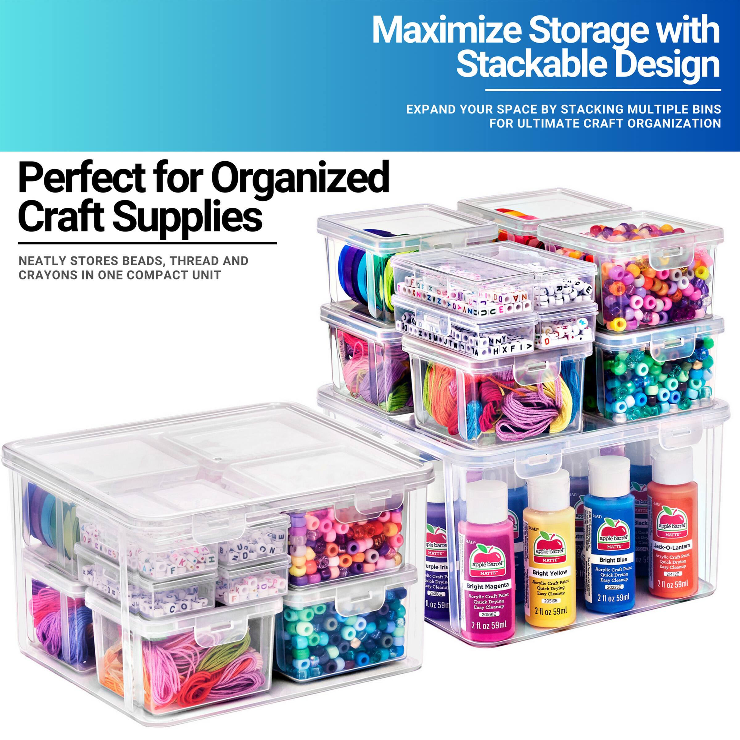 Maximize Storage with Stackable Design  
EXPAND YOUR SPACE BY STACKING MULTIPLE BINS FOR ULTIMATE CRAFT ORGANIZATION  

Perfect for Organized Craft Supplies  
NEATLY STORES BEADS, THREAD AND CRAYONS IN ONE COMPACT UNIT  

Bright Magenta  
1 oz 59ml  

Bright Yellow  
1 oz 59ml  

Bright Black  
1 oz 59ml  

Bright Blue  
1 oz 59ml