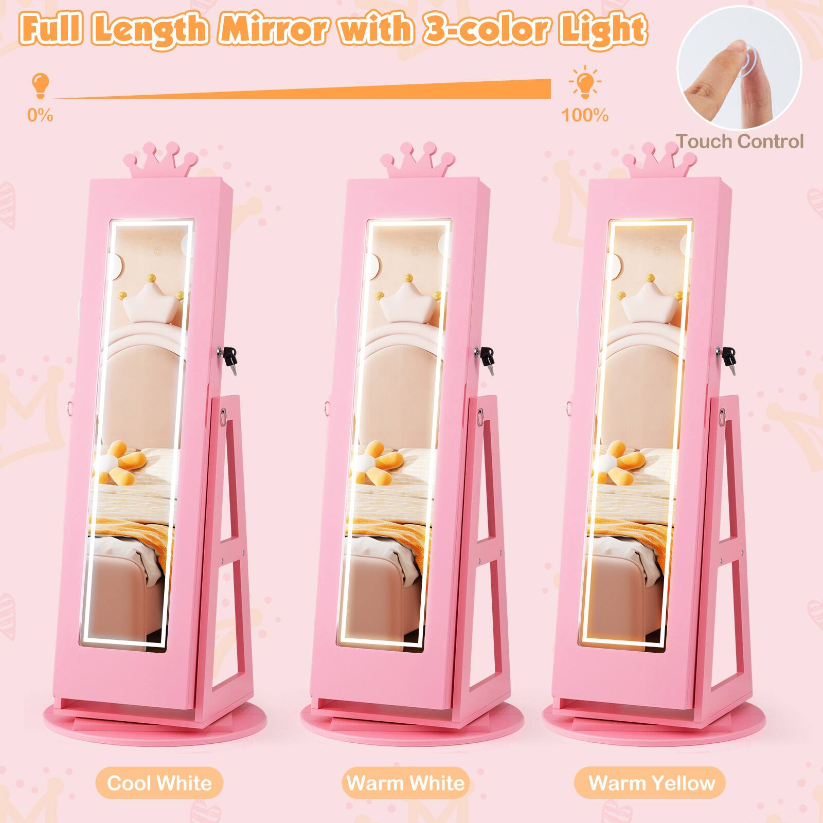 Full Length Mirror with 3-color Light

0% 100% Touch Control

Cool White Warm White Warm Yellow