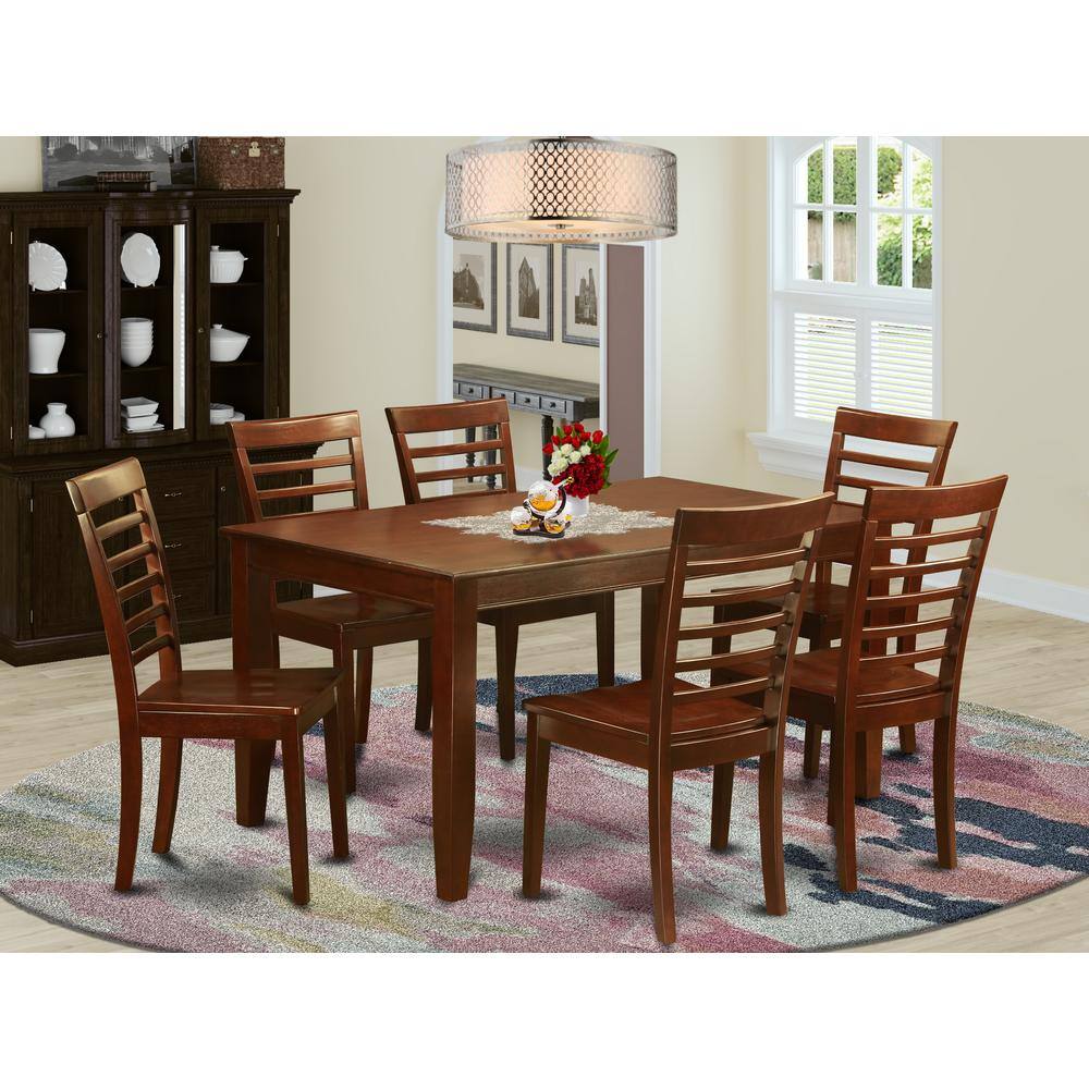 Back. East West Furniture - 7 PC Dining set-Dining Table with 6 Dining Chairs - Mahogany.