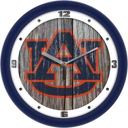 MpDirect - Auburn Tigers 11.5'' Suntime Premium Glass Face Weathered Wood Wall Clock - Multicolor