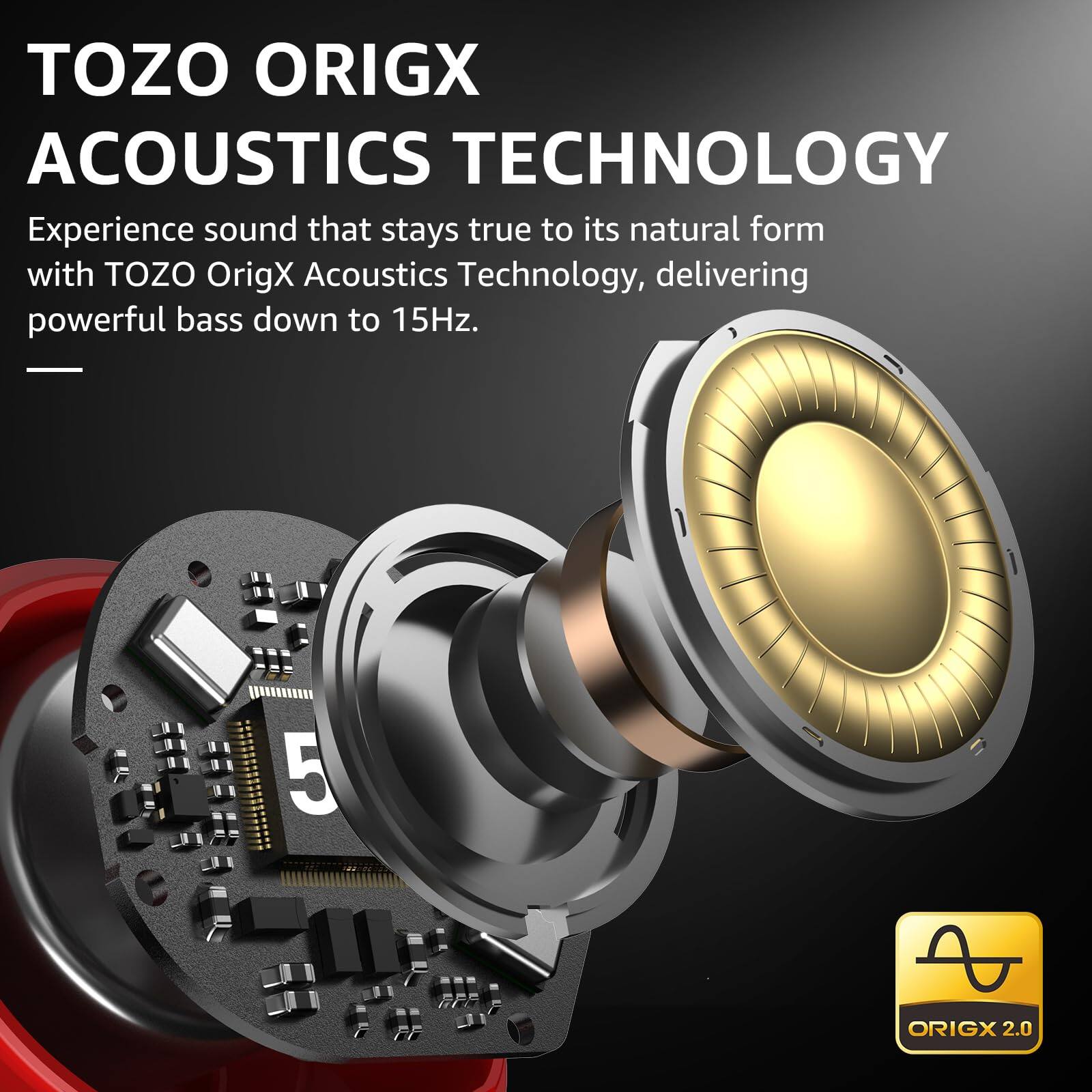 TOZO ORIGX ACOUSTICS TECHNOLOGY
Experience sound that stays true to its natural form with TOZO Origx Acoustics Technology, delivering powerful bass down to 15Hz.
- 5 A ORIGX 2.0