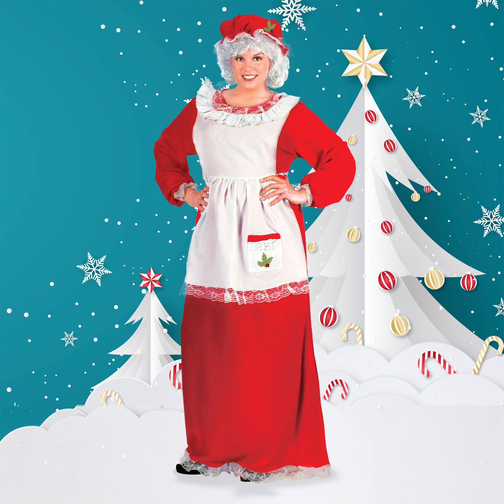 Front. Fun World - Red and White Plush Mrs. Santa Claus Women Adult Christmas Costume - Plus Size - Red.